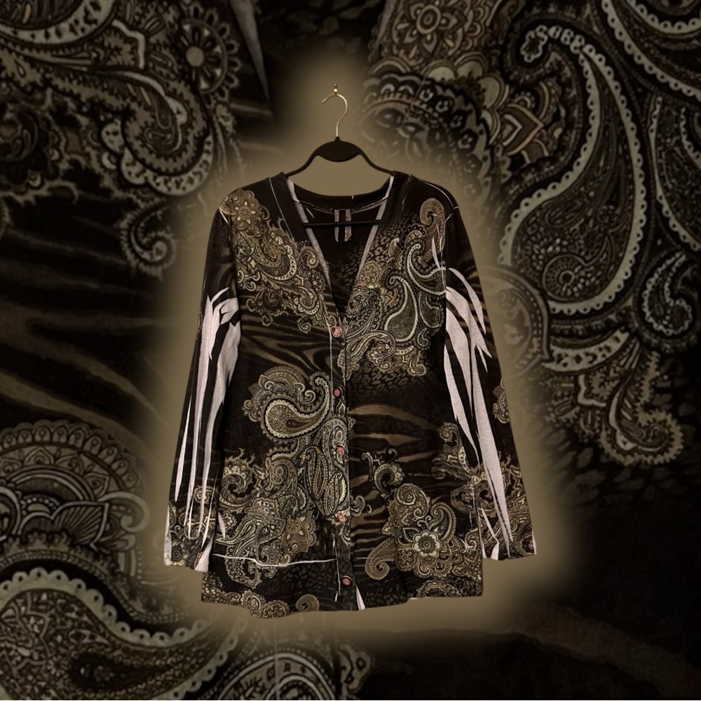 New Mix Vintage Paisley/Floral Print Knit Cardigan - Picture 3 of 16
